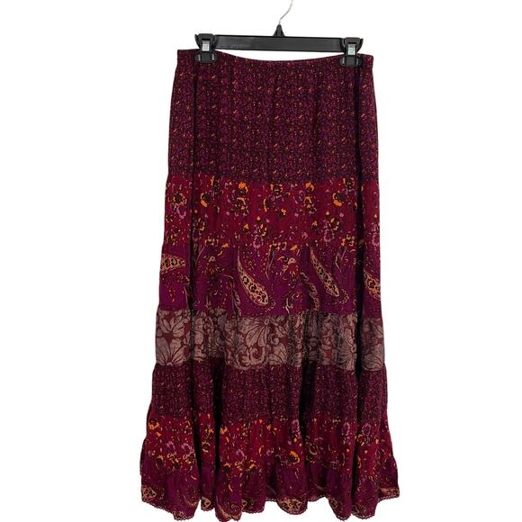 Multiples Boho Maxi Shirt Women Small Purple Floral Hippie Chic Patchwork Velvet - Picture 1 of 7